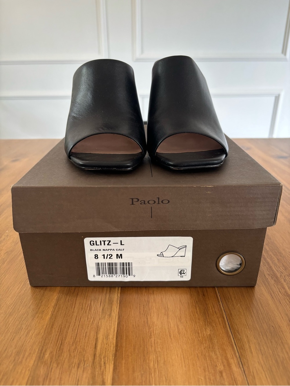Linea Paolo Black Leather Open-Toe Wedge Mules - Picture 2 of 5